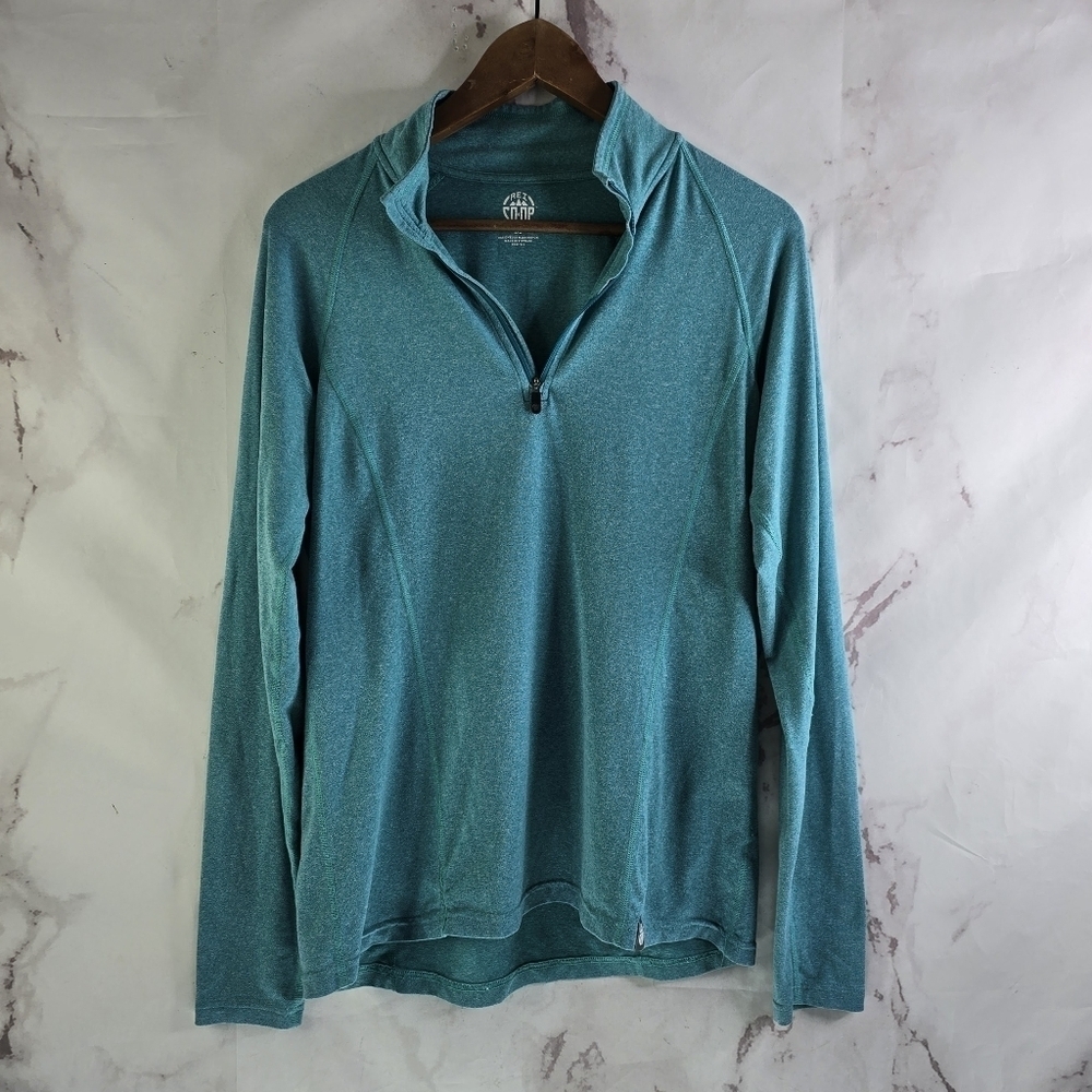 REI Co Op Shirt Womens Medium Blue Quarter Zip Tech Soft Long Sleeve Turquoise
